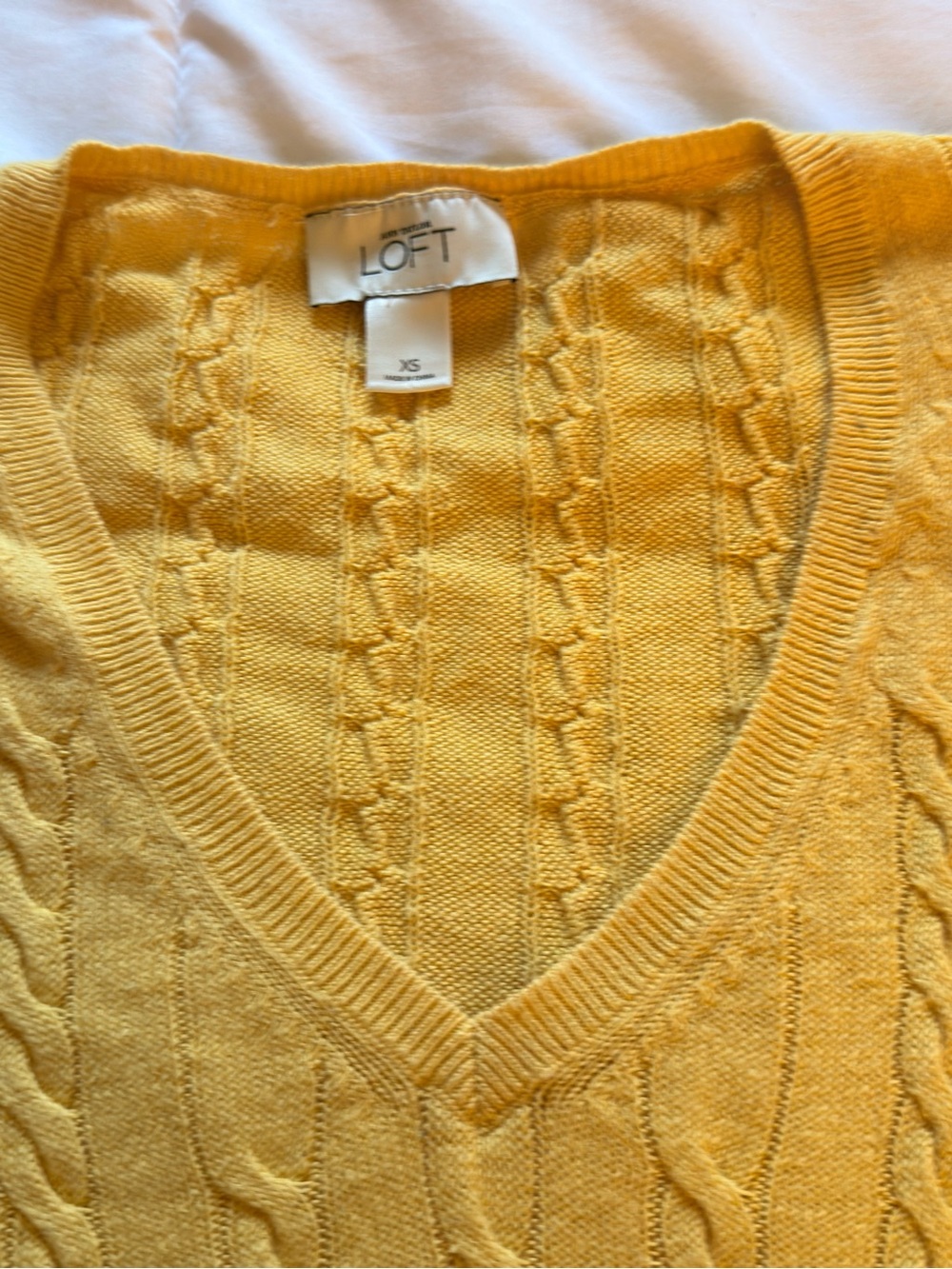 LOFT Yellow Cable Knit V-Neck Sweater XS